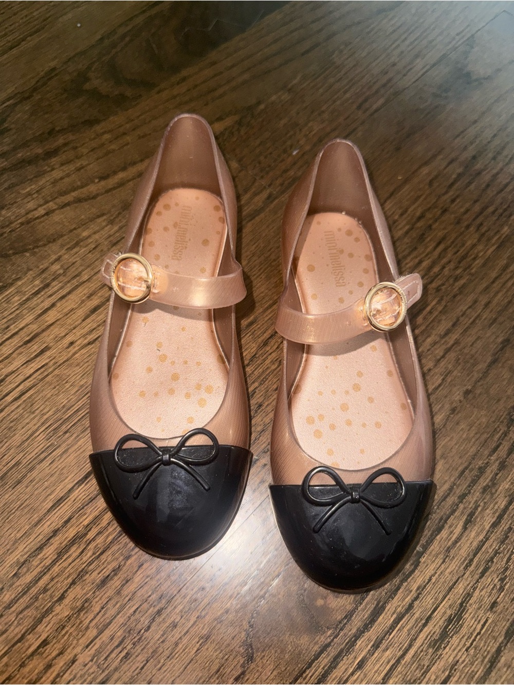Mini Melissa Girls' jelly Flats in Rose Gold with Black Cap Toe